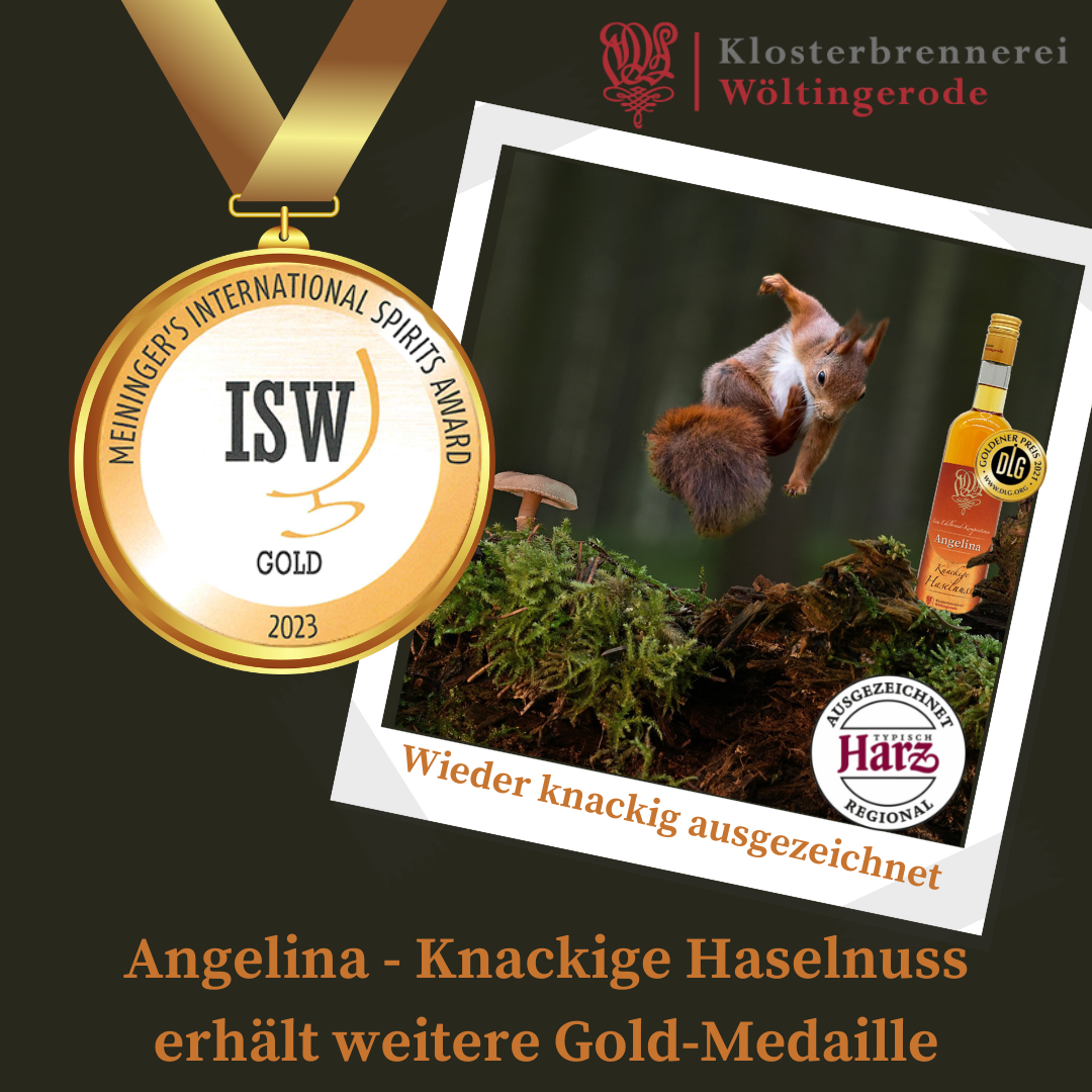 Auszeichnung für Angelina - Knackige Haselnuss ISW Gold 2023 Meiningers international Spirits award