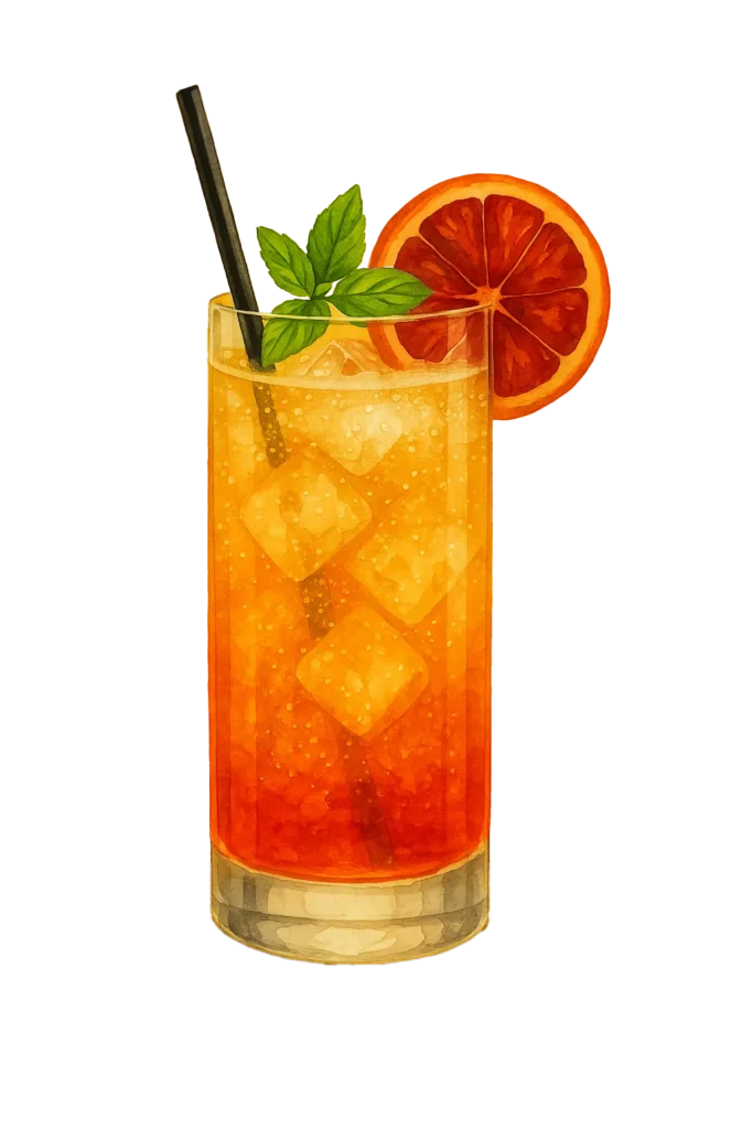 Ein Glas mit Auranja Tonic, Minze und Orange